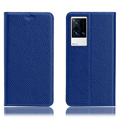 Funda de Cuero Cartera con Soporte Carcasa H02P para Vivo iQOO 8 5G Azul