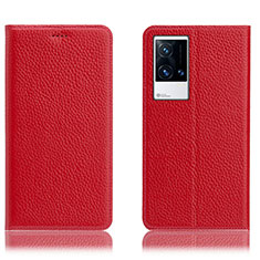 Funda de Cuero Cartera con Soporte Carcasa H02P para Vivo iQOO 8 5G Rojo