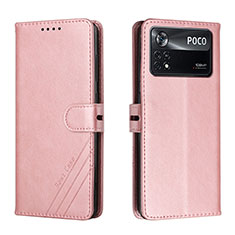 Funda de Cuero Cartera con Soporte Carcasa H02X para Xiaomi Poco X4 Pro 5G Oro Rosa