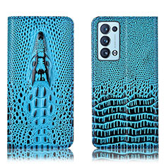 Funda de Cuero Cartera con Soporte Carcasa H03P para Oppo Reno6 Pro+ Plus 5G Azul Cielo