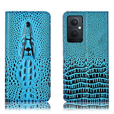 Funda de Cuero Cartera con Soporte Carcasa H03P para Oppo Reno8 Lite 5G Azul Cielo