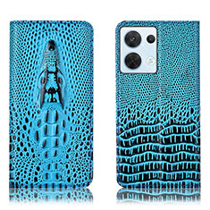 Funda de Cuero Cartera con Soporte Carcasa H03P para Oppo Reno9 Pro 5G Azul Cielo