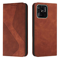 Funda de Cuero Cartera con Soporte Carcasa H03X para Xiaomi Redmi 10 India Marron