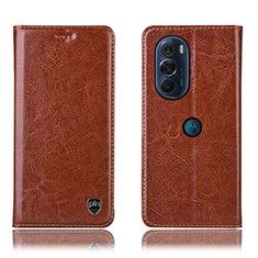 Funda de Cuero Cartera con Soporte Carcasa H04P para Motorola Moto Edge Plus (2022) 5G Marron Claro