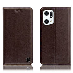 Funda de Cuero Cartera con Soporte Carcasa H04P para Oppo Find X5 5G Marron