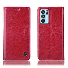 Funda de Cuero Cartera con Soporte Carcasa H04P para Oppo Reno6 Pro 5G India Rojo