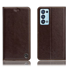 Funda de Cuero Cartera con Soporte Carcasa H04P para Oppo Reno6 Pro+ Plus 5G Marron