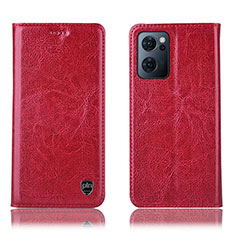 Funda de Cuero Cartera con Soporte Carcasa H04P para Oppo Reno7 5G Rojo