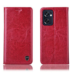 Funda de Cuero Cartera con Soporte Carcasa H04P para Oppo Reno7 SE 5G Rojo