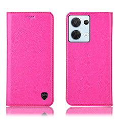 Funda de Cuero Cartera con Soporte Carcasa H04P para Oppo Reno9 Pro 5G Rosa Roja