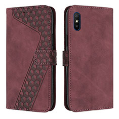 Funda de Cuero Cartera con Soporte Carcasa H04X para Xiaomi Redmi 9AT Rojo Rosa