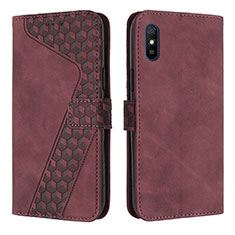 Funda de Cuero Cartera con Soporte Carcasa H04X para Xiaomi Redmi 9i Rojo Rosa