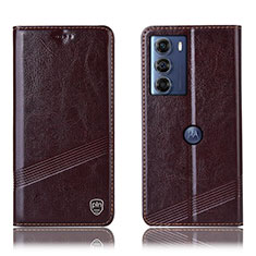 Funda de Cuero Cartera con Soporte Carcasa H05P para Motorola Moto Edge S30 5G Marron