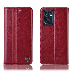 Funda de Cuero Cartera con Soporte Carcasa H05P para Oppo Reno7 SE 5G Rojo