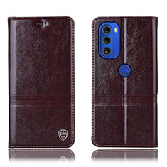 Funda de Cuero Cartera con Soporte Carcasa H06P para Motorola Moto G51 5G Marron