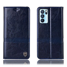 Funda de Cuero Cartera con Soporte Carcasa H06P para Oppo Reno6 Pro 5G India Azul