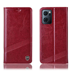 Funda de Cuero Cartera con Soporte Carcasa H06P para Oppo Reno7 5G Rojo