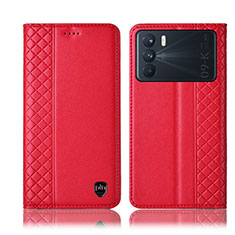 Funda de Cuero Cartera con Soporte Carcasa H07P para Oppo K9 Pro 5G Rojo