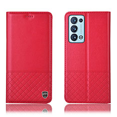 Funda de Cuero Cartera con Soporte Carcasa H07P para Oppo Reno6 Pro 5G Rojo