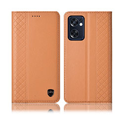 Funda de Cuero Cartera con Soporte Carcasa H07P para Oppo Reno7 SE 5G Naranja