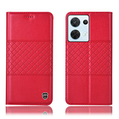 Funda de Cuero Cartera con Soporte Carcasa H07P para Oppo Reno8 5G Rojo