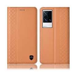 Funda de Cuero Cartera con Soporte Carcasa H07P para Vivo iQOO 8 5G Naranja