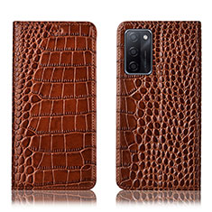 Funda de Cuero Cartera con Soporte Carcasa H08P para Oppo A55S 5G Marron Claro