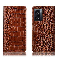 Funda de Cuero Cartera con Soporte Carcasa H08P para Oppo A56S 5G Marron Claro