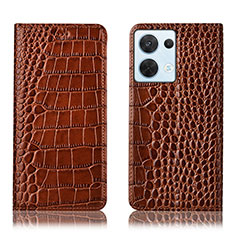 Funda de Cuero Cartera con Soporte Carcasa H08P para Oppo Reno8 5G Marron Claro