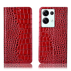 Funda de Cuero Cartera con Soporte Carcasa H08P para Oppo Reno8 Pro+ Plus 5G Rojo