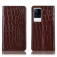 Funda de Cuero Cartera con Soporte Carcasa H08P para Vivo iQOO 8 5G Marron