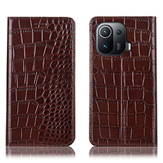 Funda de Cuero Cartera con Soporte Carcasa H08P para Xiaomi Mi 11 Pro 5G Marron