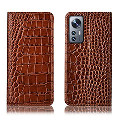 Funda de Cuero Cartera con Soporte Carcasa H08P para Xiaomi Mi 12 5G Marron Claro