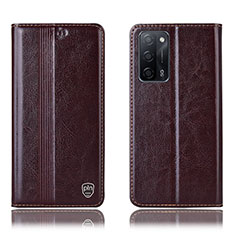 Funda de Cuero Cartera con Soporte Carcasa H09P para Oppo A55 5G Marron