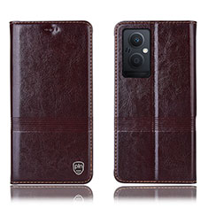 Funda de Cuero Cartera con Soporte Carcasa H09P para Oppo A96 5G Marron