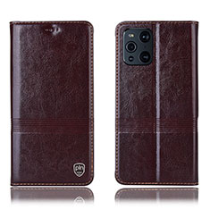 Funda de Cuero Cartera con Soporte Carcasa H09P para Oppo Find X3 Pro 5G Marron