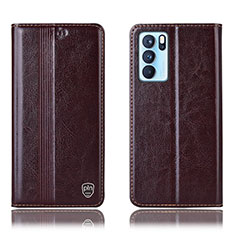 Funda de Cuero Cartera con Soporte Carcasa H09P para Oppo Reno6 Pro 5G India Marron