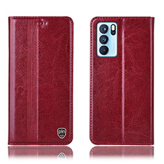 Funda de Cuero Cartera con Soporte Carcasa H09P para Oppo Reno6 Pro 5G India Rojo