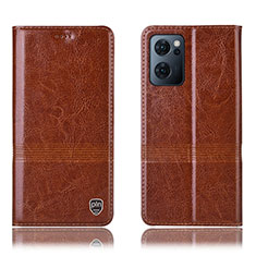 Funda de Cuero Cartera con Soporte Carcasa H09P para Oppo Reno7 5G Marron Claro