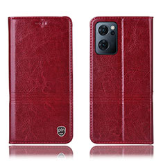 Funda de Cuero Cartera con Soporte Carcasa H09P para Oppo Reno7 5G Rojo