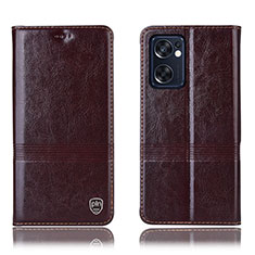 Funda de Cuero Cartera con Soporte Carcasa H09P para Oppo Reno7 SE 5G Marron