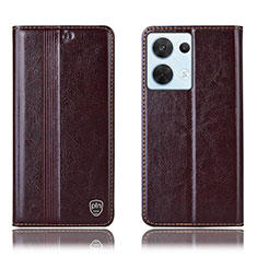 Funda de Cuero Cartera con Soporte Carcasa H09P para Oppo Reno9 5G Marron