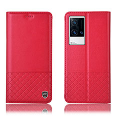 Funda de Cuero Cartera con Soporte Carcasa H09P para Vivo iQOO 8 5G Rojo