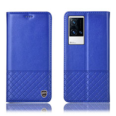 Funda de Cuero Cartera con Soporte Carcasa H09P para Vivo iQOO 8 Pro 5G Azul