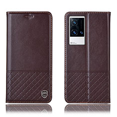 Funda de Cuero Cartera con Soporte Carcasa H09P para Vivo iQOO 8 Pro 5G Marron