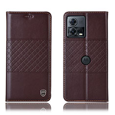 Funda de Cuero Cartera con Soporte Carcasa H10P para Motorola Moto Edge 30 Fusion 5G Marron