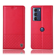 Funda de Cuero Cartera con Soporte Carcasa H10P para Motorola Moto G200 5G Rojo