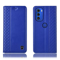 Funda de Cuero Cartera con Soporte Carcasa H10P para Motorola Moto G51 5G Azul