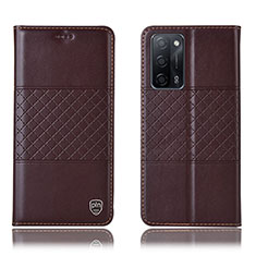 Funda de Cuero Cartera con Soporte Carcasa H10P para Oppo A55 5G Marron