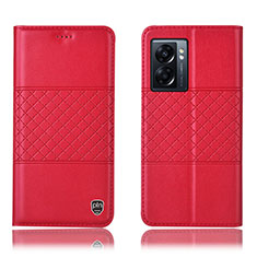 Funda de Cuero Cartera con Soporte Carcasa H10P para Oppo A57 5G Rojo